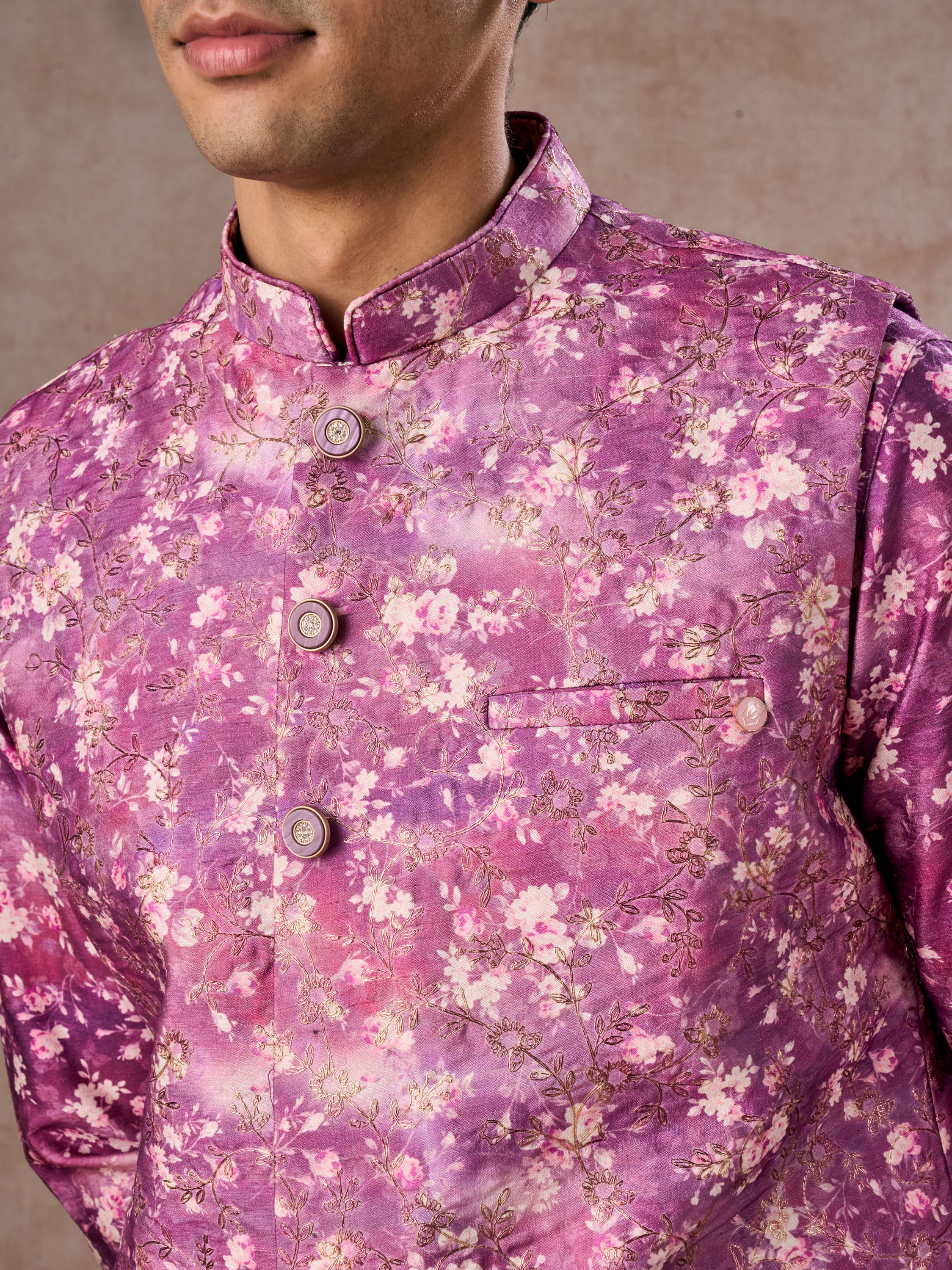 Manyavar Men Purple Enthralling Kurta Jacket Set
