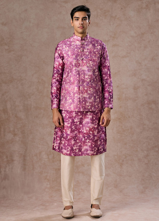 Manyavar Men Purple Enthralling Kurta Jacket Set