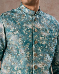 Manyavar Men Teal Green Radiance Kurta Jacket Set