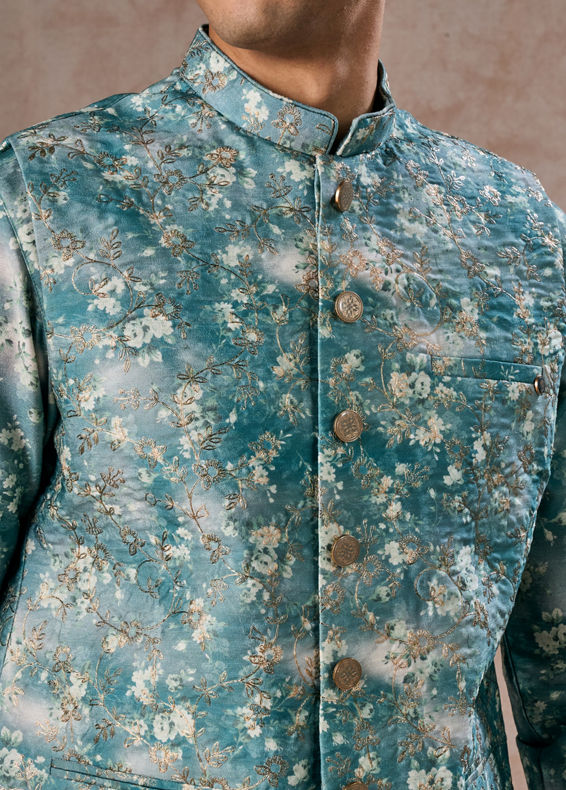 Manyavar Men Teal Green Radiance Kurta Jacket Set