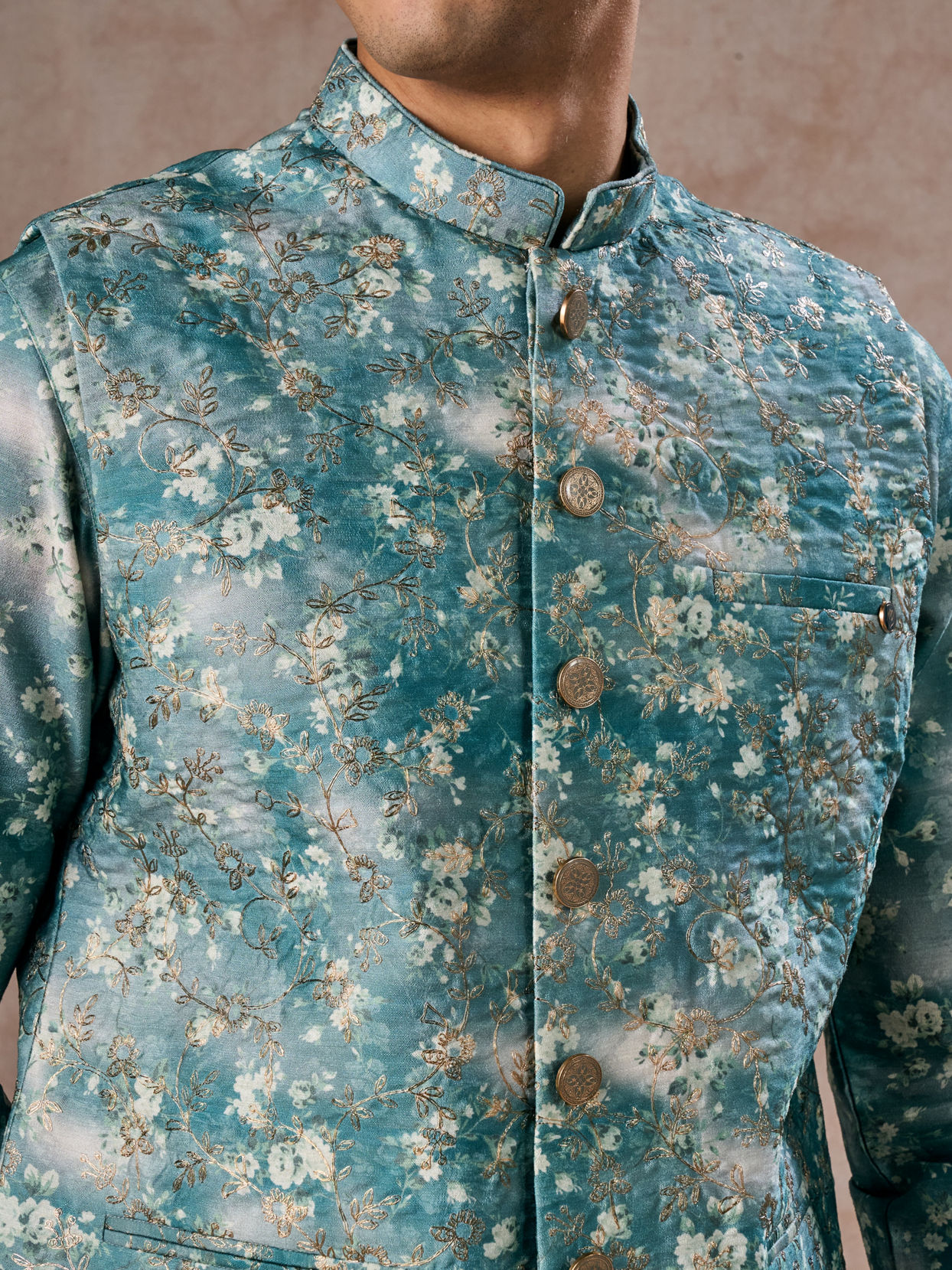 Manyavar Men Teal Green Radiance Kurta Jacket Set