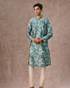 Manyavar Men Teal Green Radiance Kurta Jacket Set