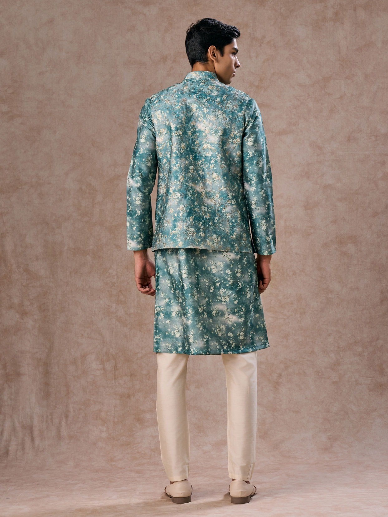 Manyavar Men Teal Green Radiance Kurta Jacket Set