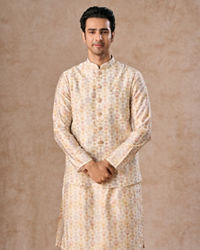 Manyavar Men Pista Green Wedding Kurta Jacket Set