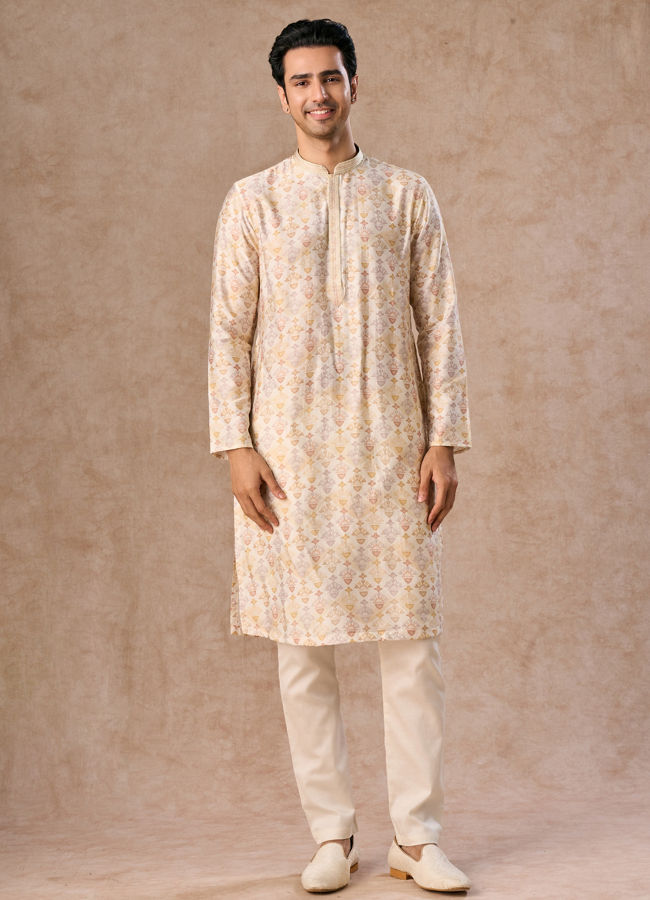 Manyavar Men Pista Green Wedding Kurta Jacket Set