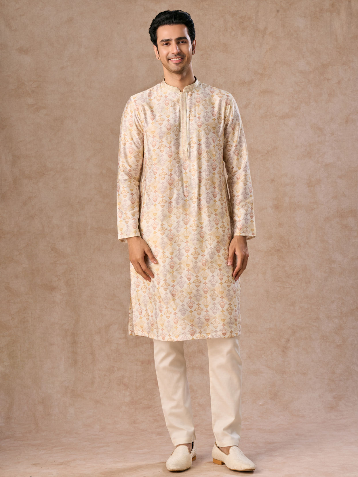 Manyavar Men Pista Green Wedding Kurta Jacket Set