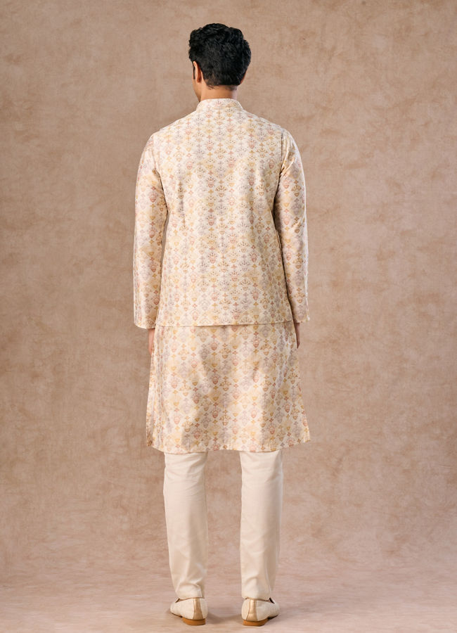 Manyavar Men Pista Green Wedding Kurta Jacket Set