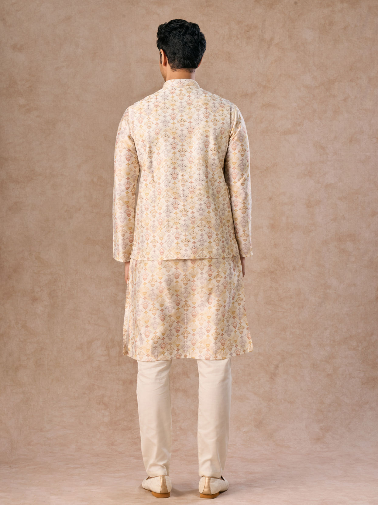 Manyavar Men Pista Green Wedding Kurta Jacket Set