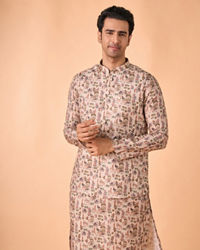 Manyavar Men Opulent Beige Kurta Jacket Set