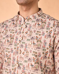 Manyavar Men Opulent Beige Kurta Jacket Set