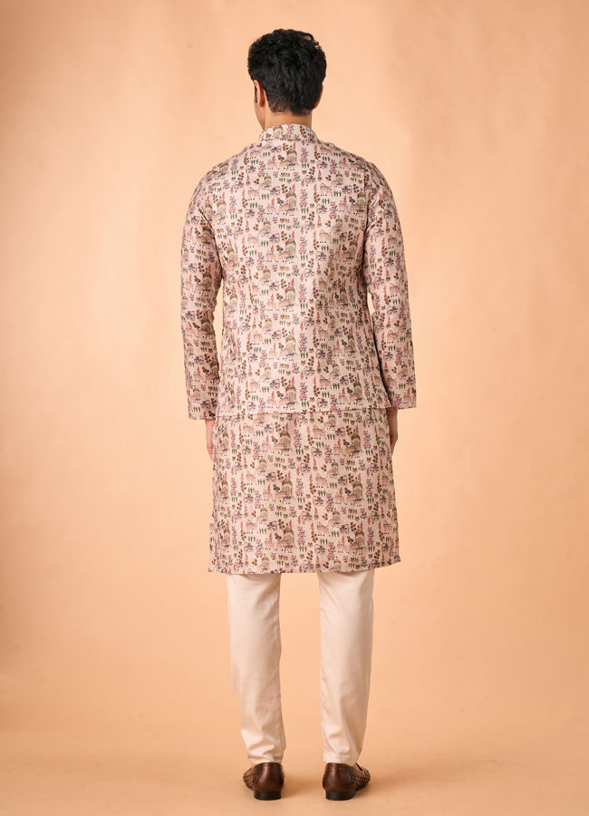 Manyavar Men Opulent Beige Kurta Jacket Set