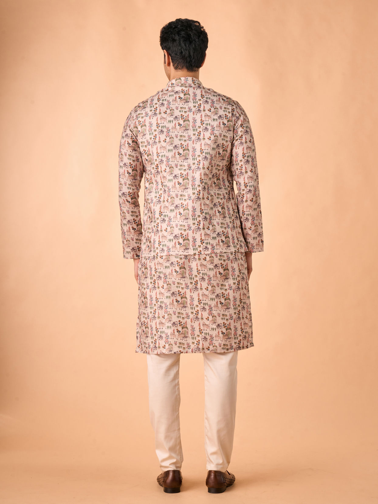 Manyavar Men Opulent Beige Kurta Jacket Set