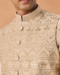 Manyavar Men Beige Glorious Kurta Jacket Set