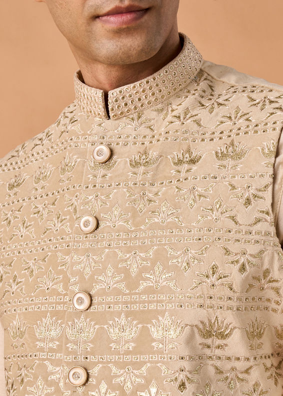 Manyavar Men Beige Glorious Kurta Jacket Set