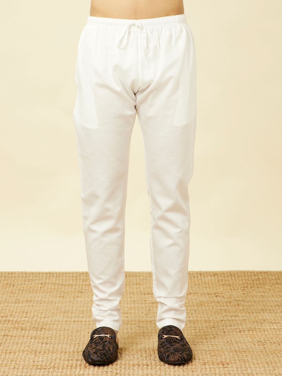 Manyavar Men Bright White Floral Patterned Jacket Set