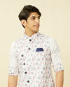 alt message - Manyavar Men Bright White Floral Patterned Jacket Set image number 0