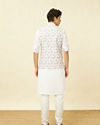 Manyavar Men Bright White Floral Patterned Jacket Set