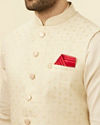 Manyavar Men Off White Jacket With Minimal Motifs