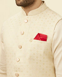 Manyavar Men Off White Jacket With Minimal Motifs