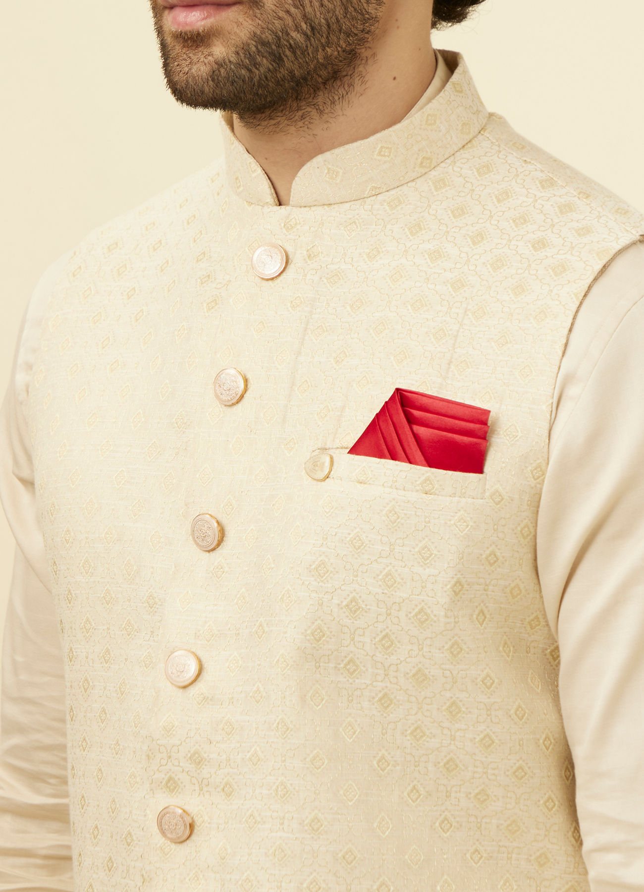 Manyavar Men Off White Jacket With Minimal Motifs