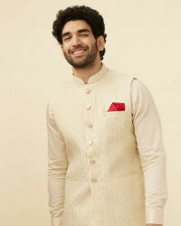 Manyavar Men Off White Jacket With Minimal Motifs