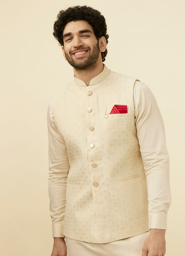 Buy Off White Jacket With Minimal Motifs Online in India @Manyavar ...