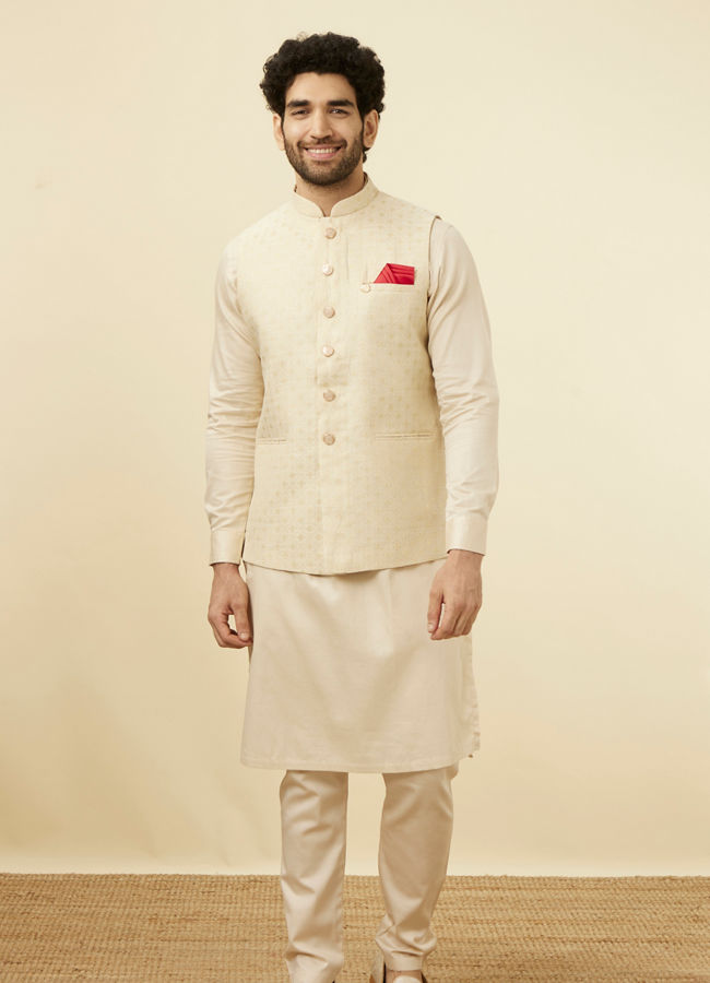 Manyavar Men Off White Jacket With Minimal Motifs