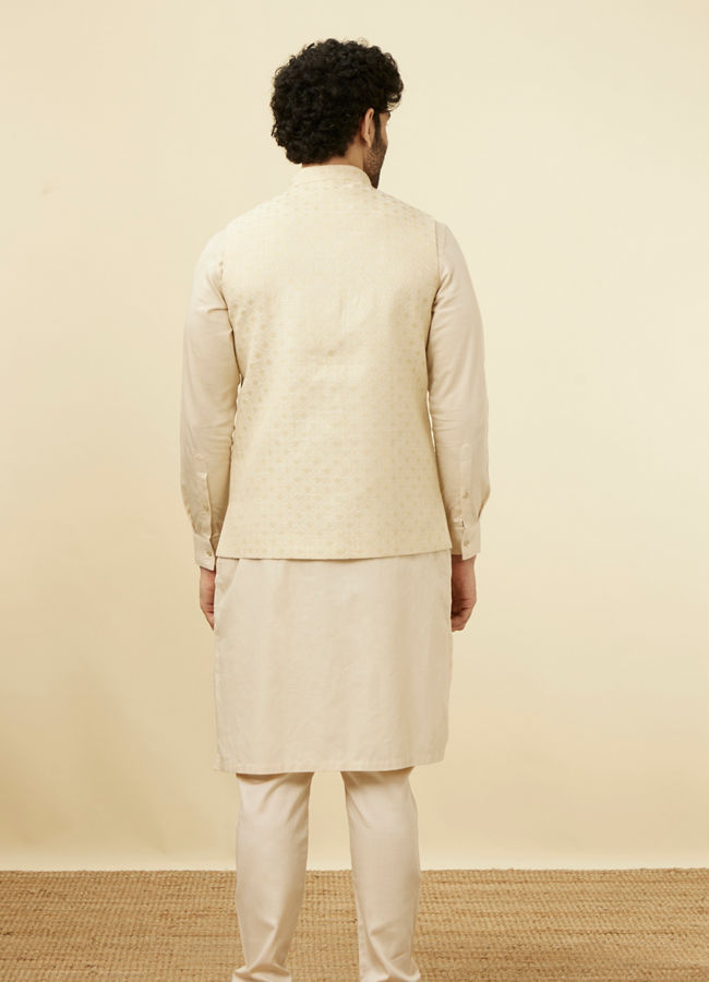 Manyavar Men Off White Jacket With Minimal Motifs