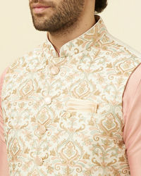 Manyavar Men Cream Jacket With Multicolor Motifs