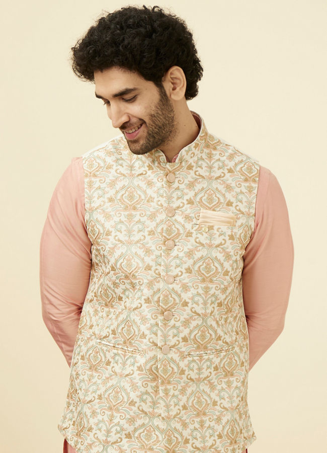 Cream Jacket With Multicolor Motifs image number 0