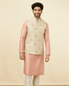 Manyavar Men Cream Jacket With Multicolor Motifs