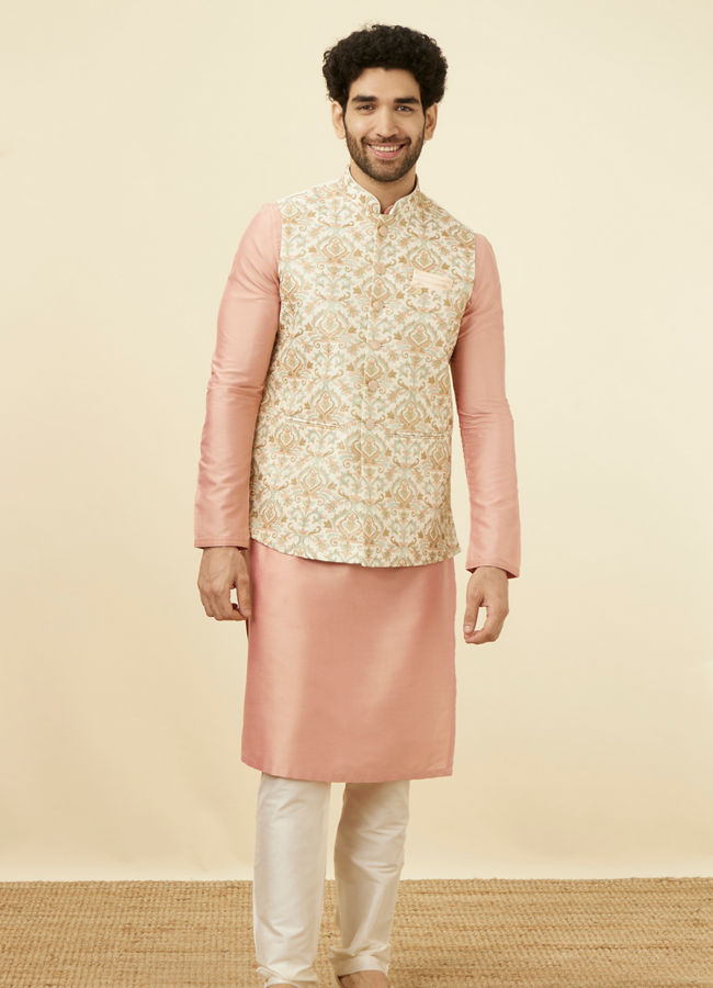 alt message - Manyavar Men Cream Jacket With Multicolor Motifs image number 2