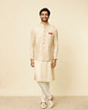 alt message - Manyavar Men Beige Imperial Jaal Embroidered Jacket image number 2