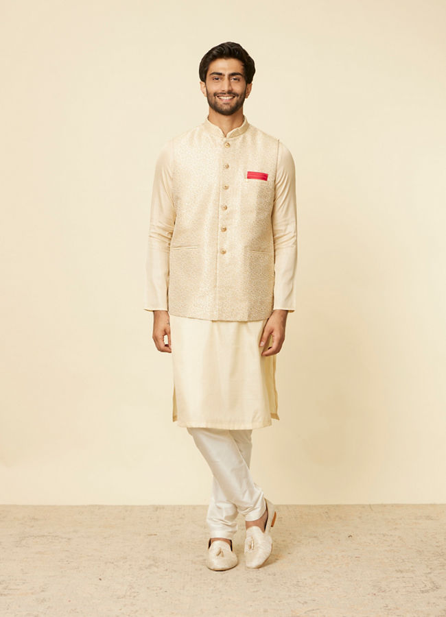 Manyavar Men Beige Imperial Jaal Embroidered Jacket