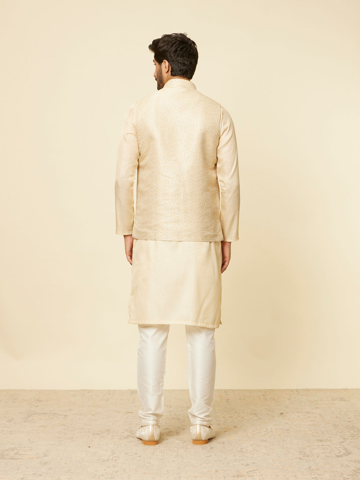 Manyavar Men Beige Imperial Jaal Embroidered Jacket