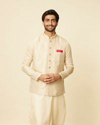 Manyavar Men Beige Imperial Jaal Embroidered Jacket