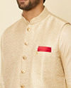 alt message - Manyavar Men Beige Imperial Jaal Embroidered Jacket image number 1