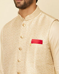 Manyavar Men Beige Imperial Jaal Embroidered Jacket