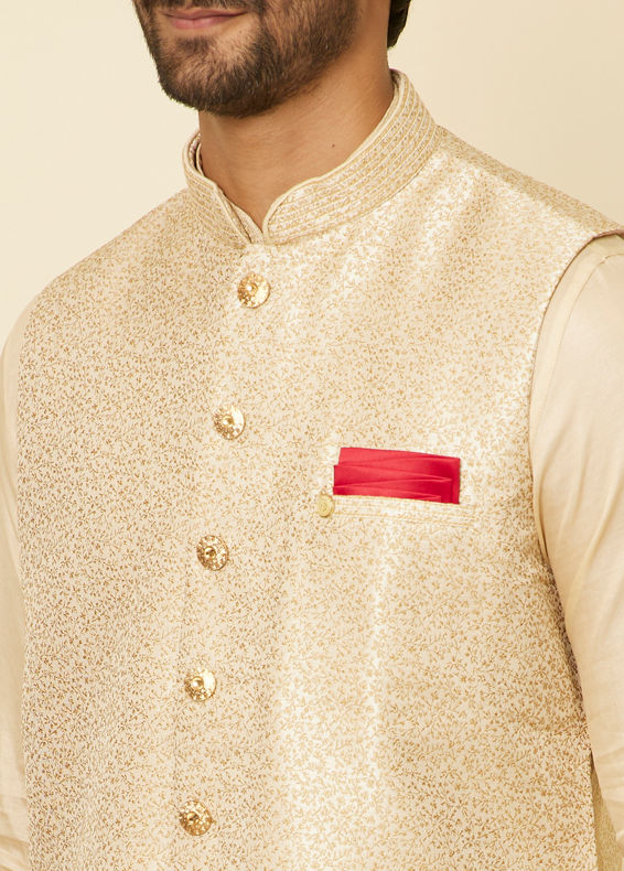 Manyavar Men Beige Imperial Jaal Embroidered Jacket