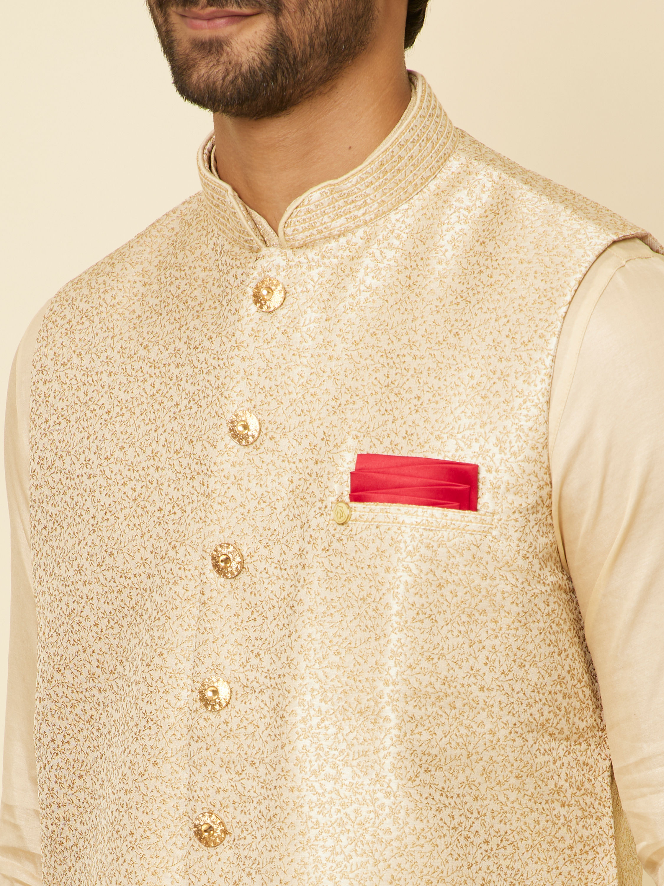 Manyavar Men Beige Imperial Jaal Embroidered Jacket