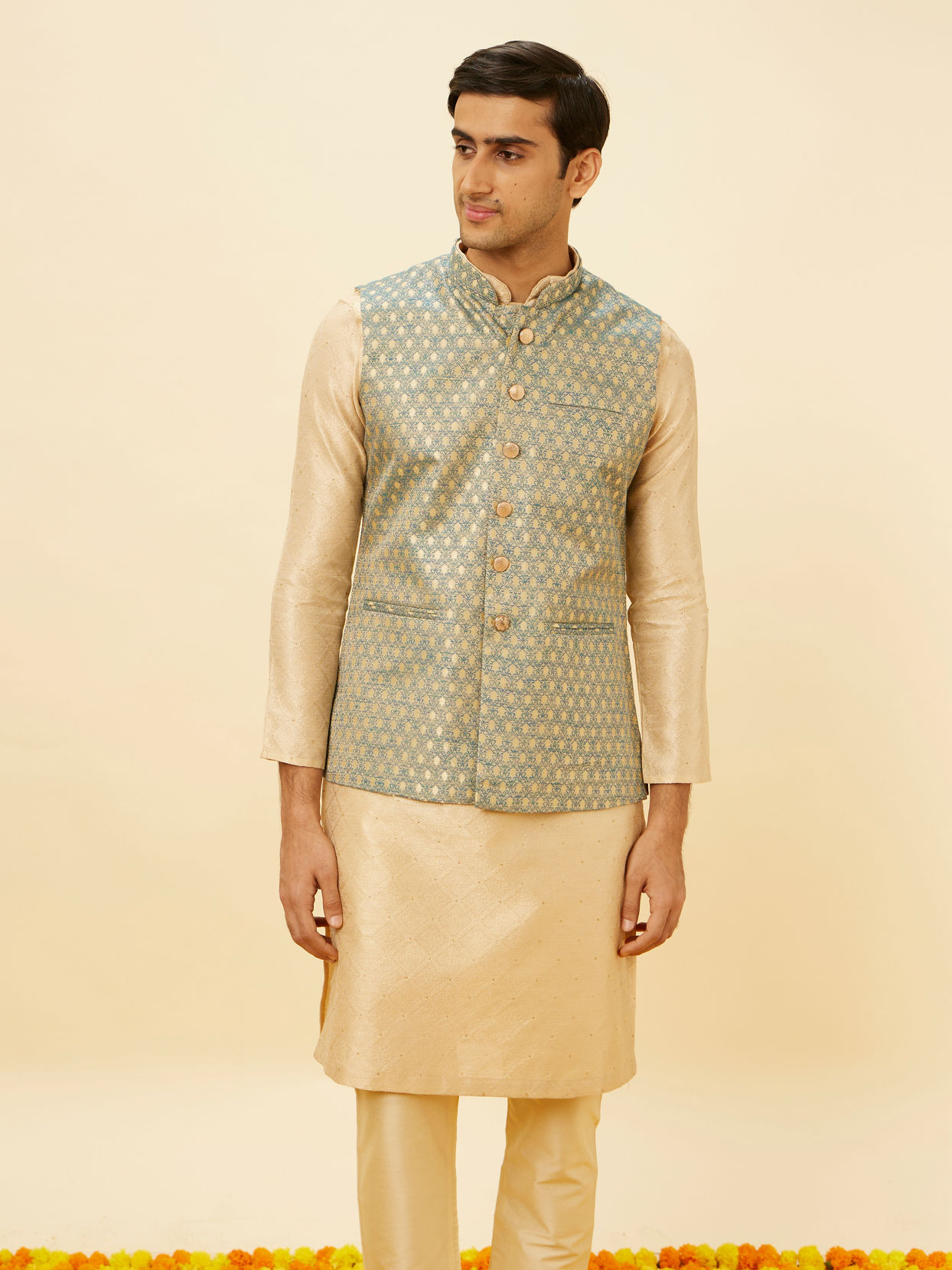 Manyavar Men True Blue Jaal Patterned Jacket