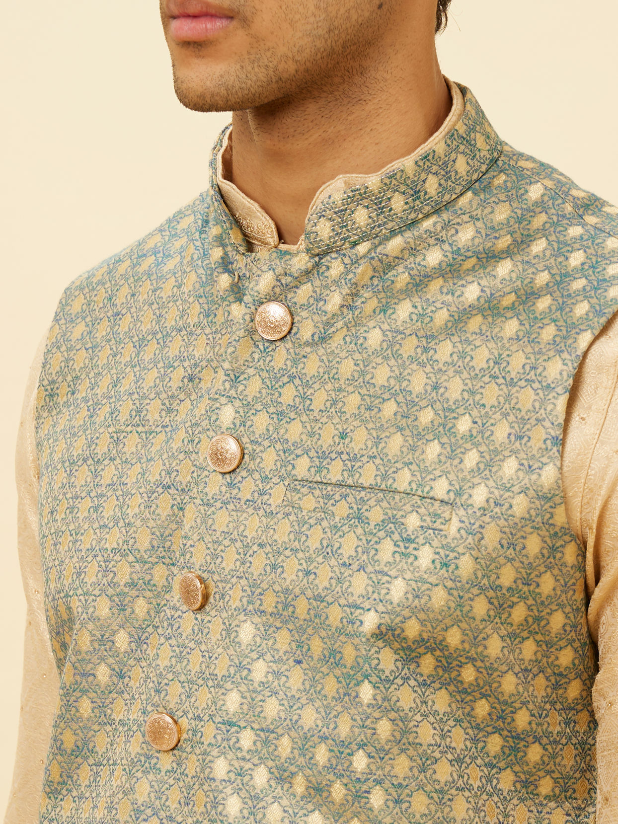 Manyavar Men True Blue Jaal Patterned Jacket