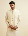 Manyavar Men Light Cream Buta Patterned Jacket image number 0