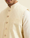 Manyavar Men Light Cream Buta Patterned Jacket image number 1