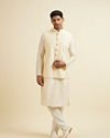 Manyavar Men Light Cream Buta Patterned Jacket image number 2