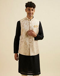 Manyavar Men Cream Beige Floral Pattern Jacket