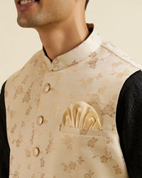 Manyavar Men Cream Beige Floral Pattern Jacket