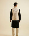 Manyavar Men Cream Beige Floral Pattern Jacket