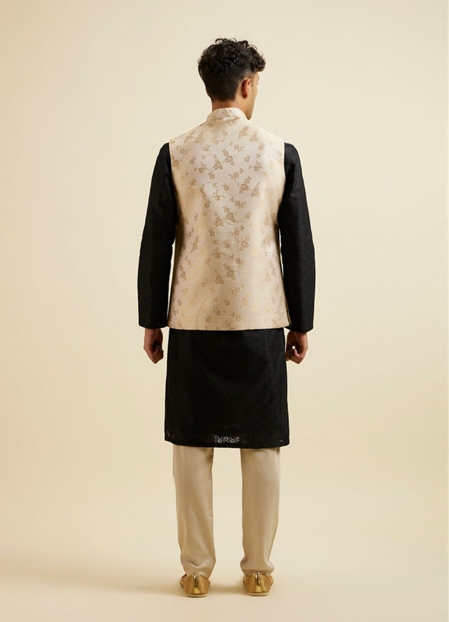 Manyavar Men Cream Beige Floral Pattern Jacket