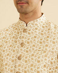 Manyavar Men Cream Beige Floral Jaal Patterned Jacket